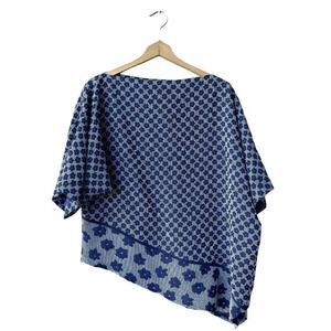 $648 EMMELLE Asymmetrical Top Navy Blue Floral Boat-neck Lagenlook Blouse Size 0